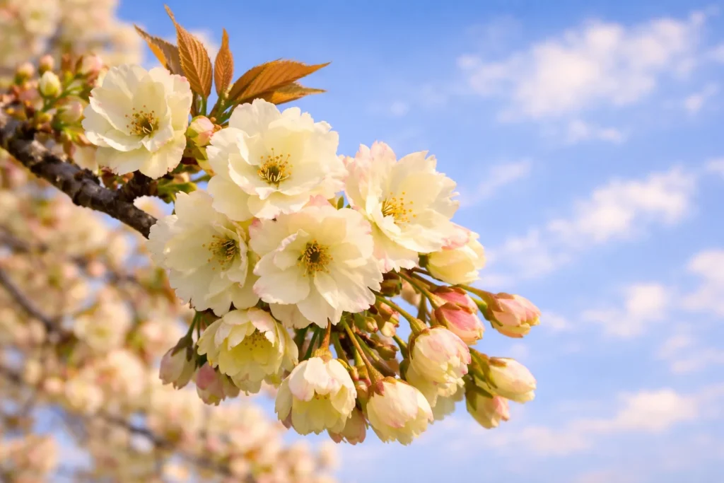 Ukon cherry - yellowish to pale green blossom